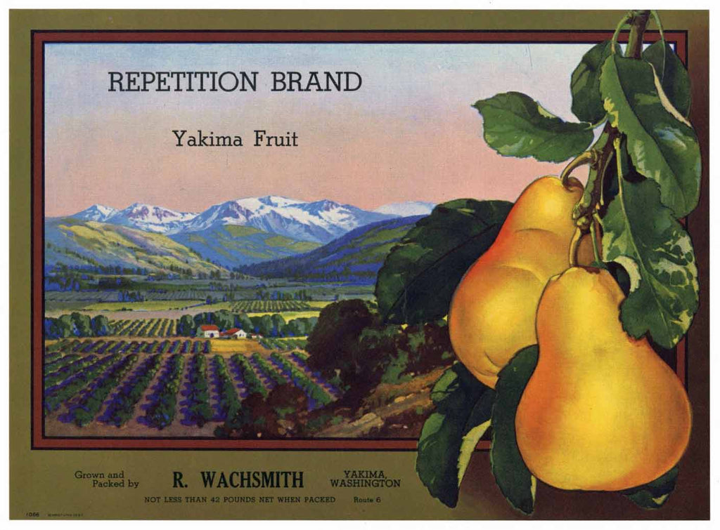 Repetition Brand Vintage Yakima Washington Pear Crate Label s