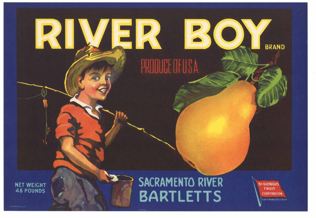 River Boy Brand Vintage Sacramento Delta Pear Crate Label