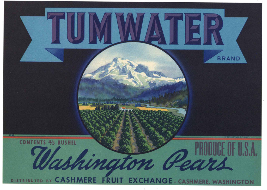 Tumwater Brand Vintage Washington Pear Crate Label, stock