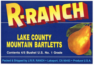 R-Ranch Brand Vintage Lakeport Pear Crate Label