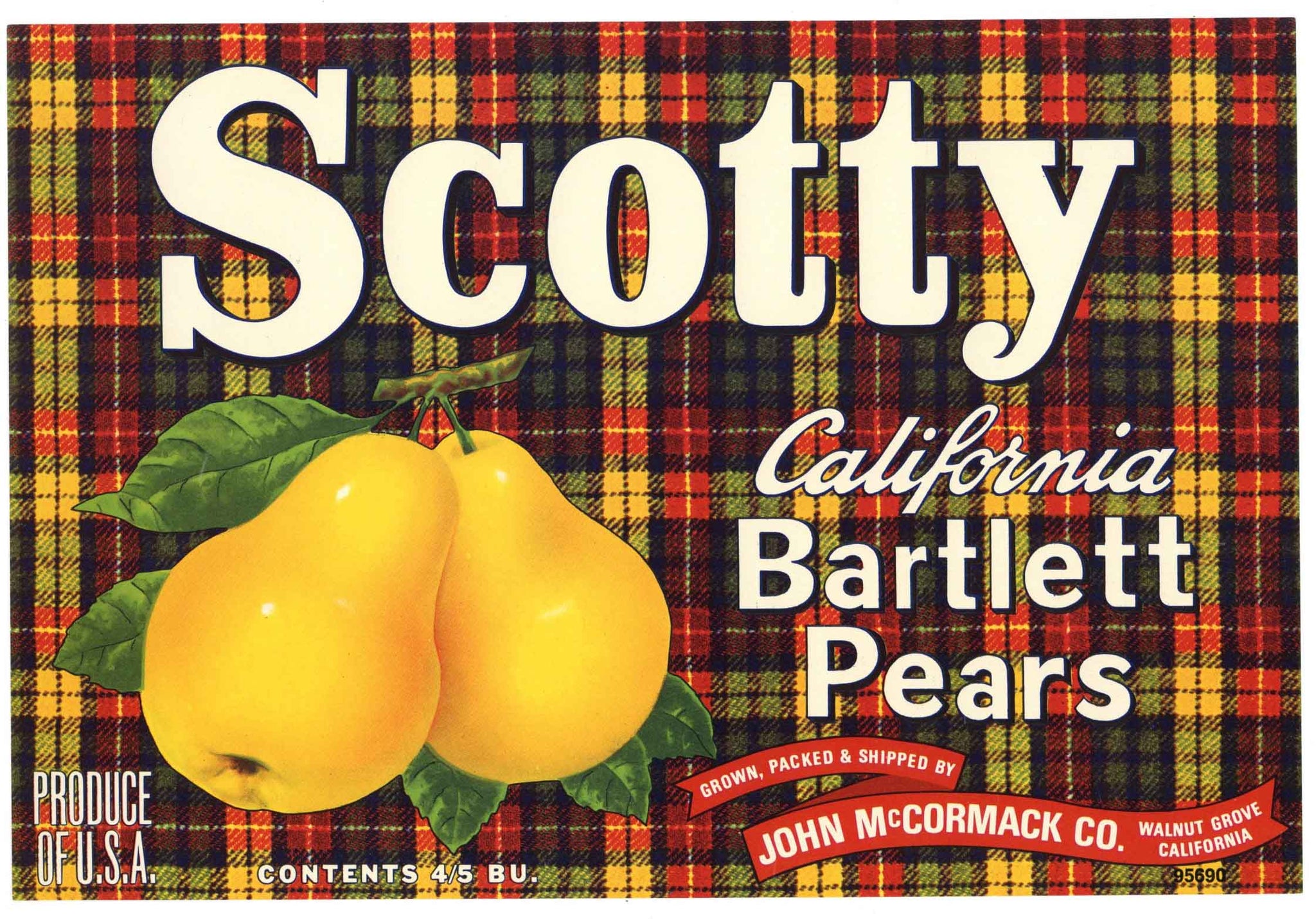 Scotty Brand Vintage Sacramento Delta Pear Crate Label, zipcode