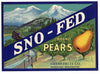 Sno-Fed Brand Vintage Washington Pear Crate Label, blue