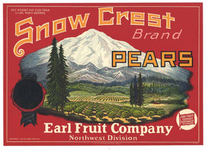 Snow Crest Brand Vintage Pear Crate Label r