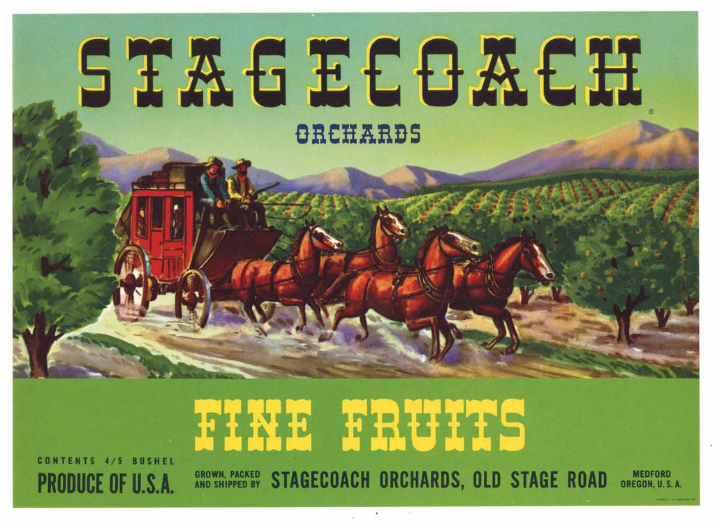 Stagecoach Brand Vintage Medford Oregon Pear Crate Label g