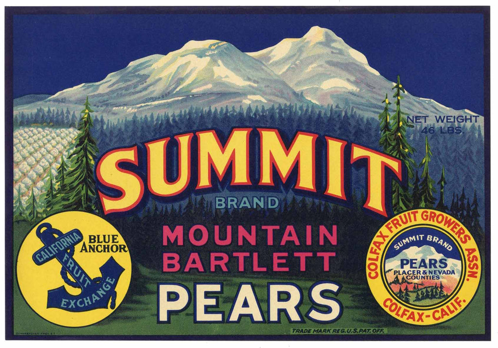 Summit Brand Vintage Colfax California Pear Crate Label