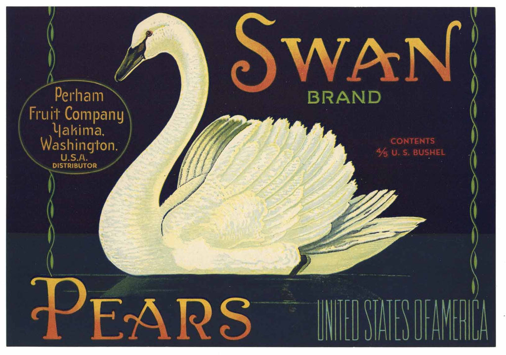 Swan Brand Vintage Yakima, Washington Pear Crate Label