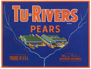 Tu-Rivers Brand Vintage Washington Pear Crate Label