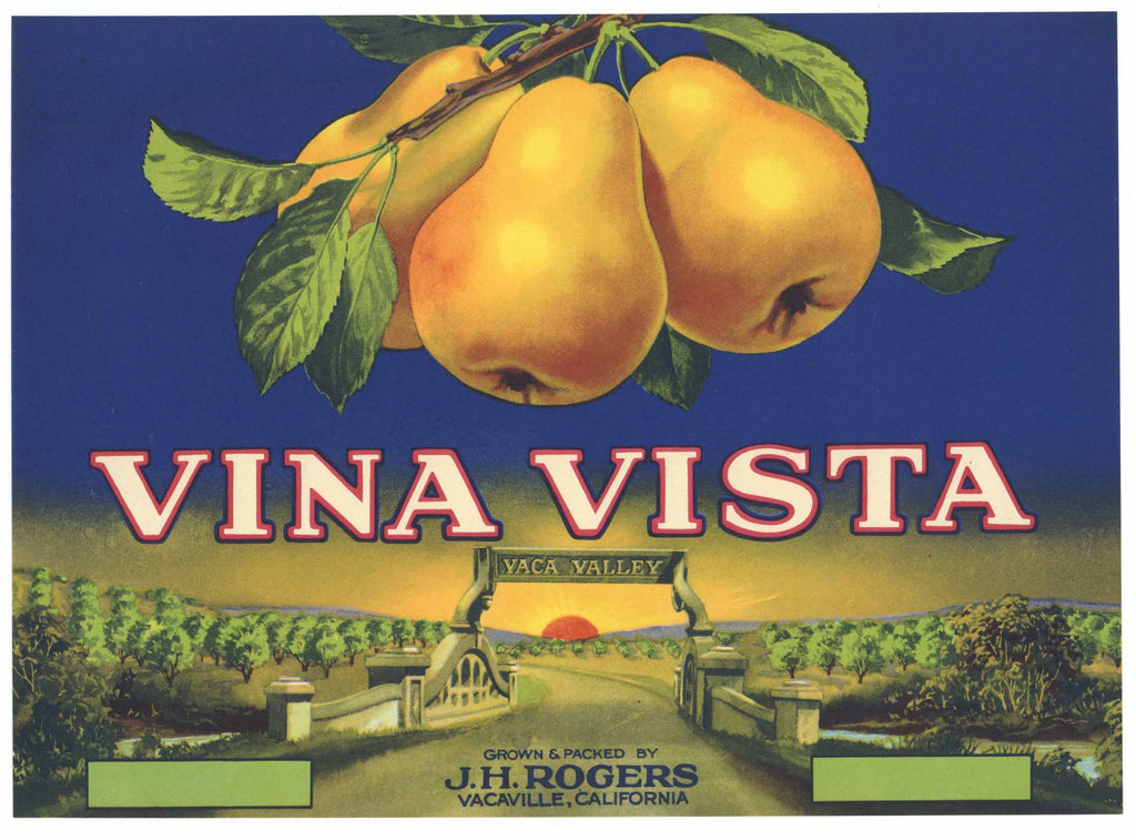 Vina Vista Brand Vintage Vacaville Pear Crate Label
