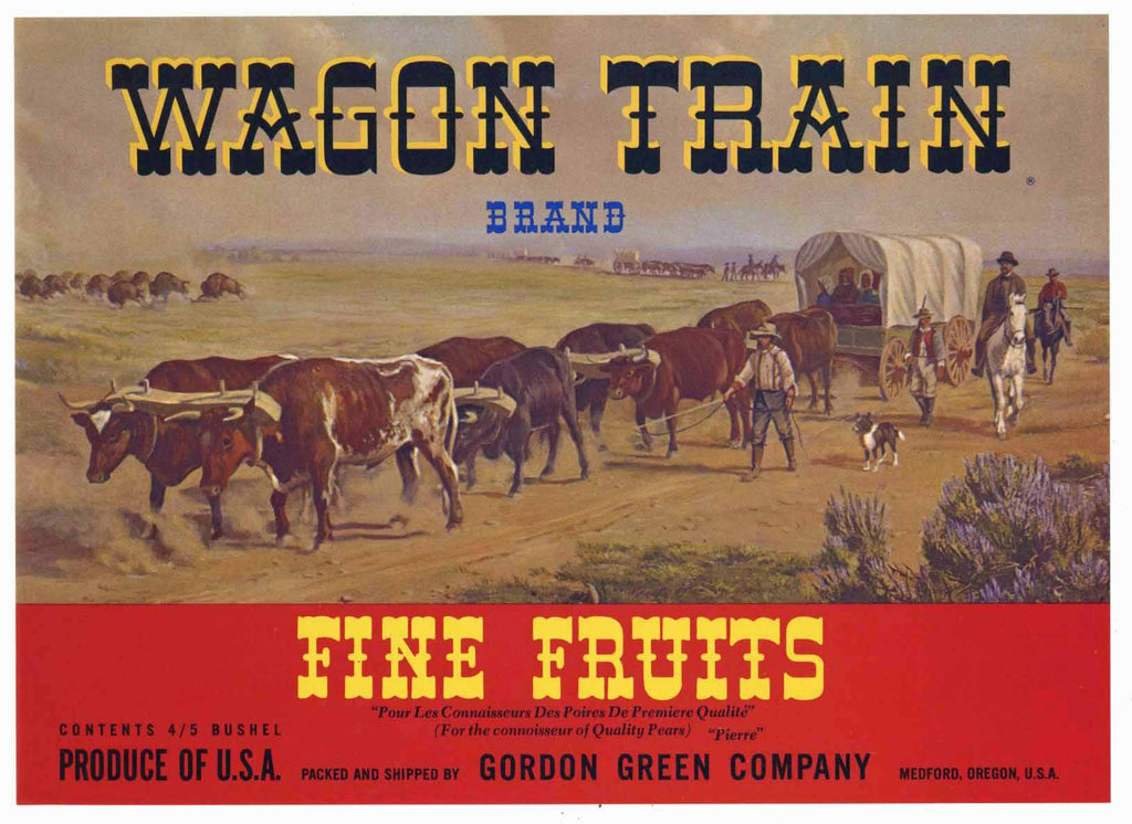 Wagon Train Brand Vintage Medford, Oregon Pear Crate Label r