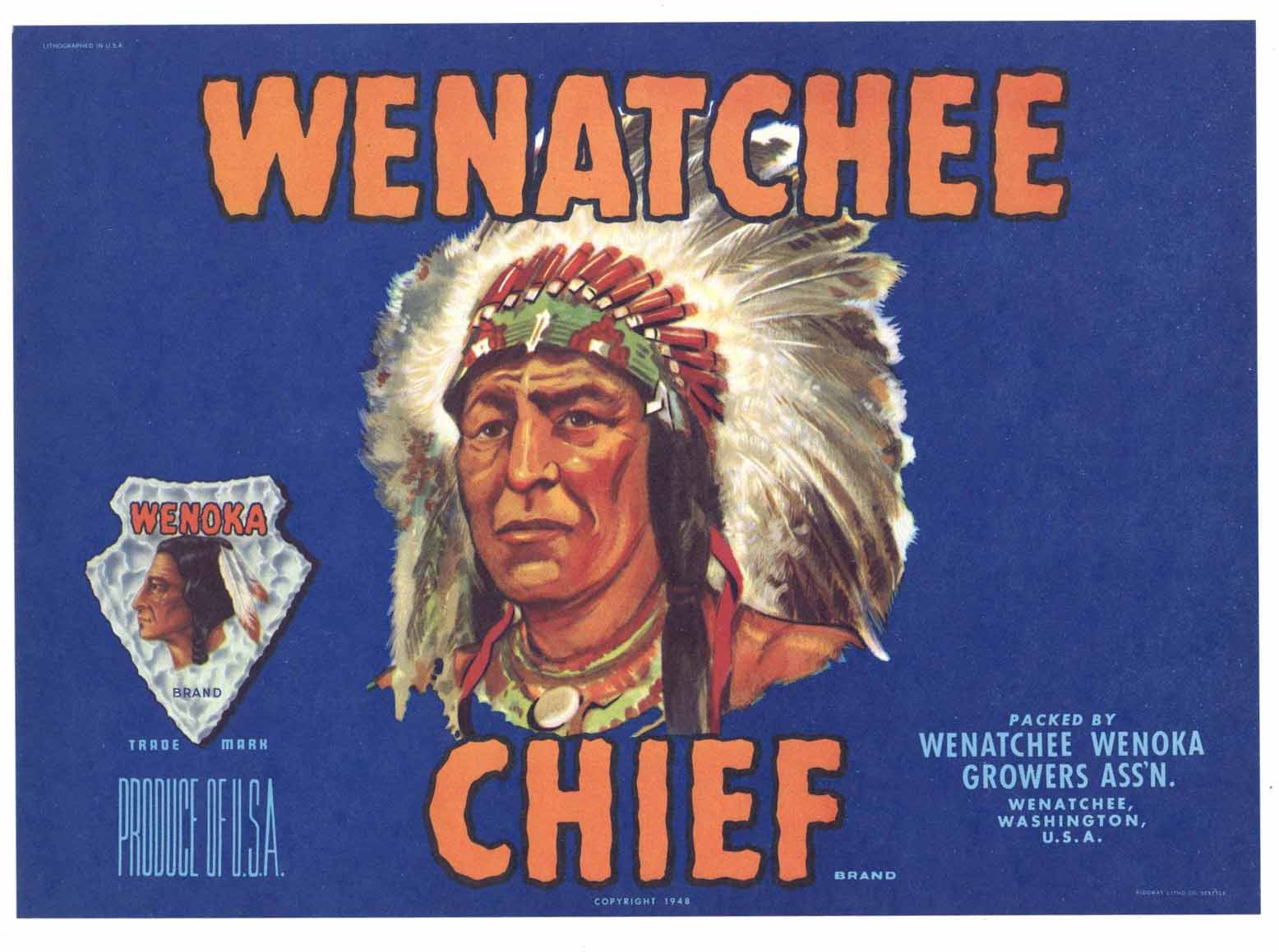 Wenatchee Chief Brand Vintage Washington Pear Crate Label
