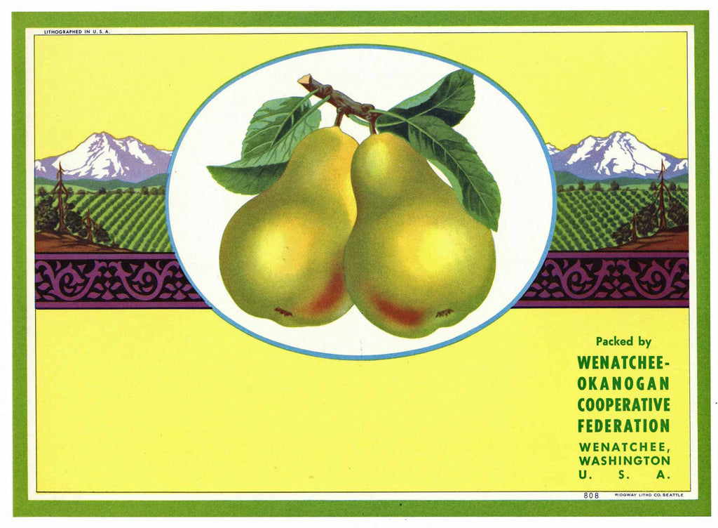 Wenatchee Okanogan Brand Vintage Washington Pear Crate Label