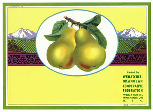 Wenatchee Okanogan Brand Vintage Washington Pear Crate Label