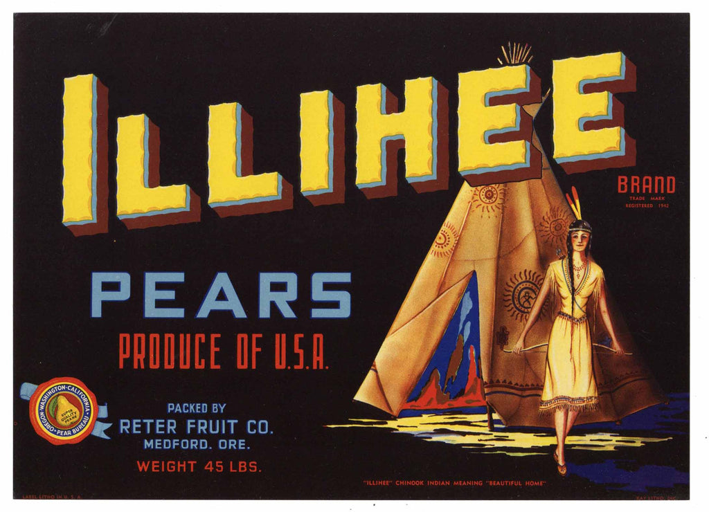 Illihee Brand Vintage Medford Oregon Pear Crate Label