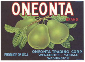 Oneonta Brand Vintage Washington Pear Crate Label