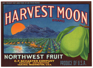Harvest Moon Brand Vintage Yakima Washington Pear Crate Label
