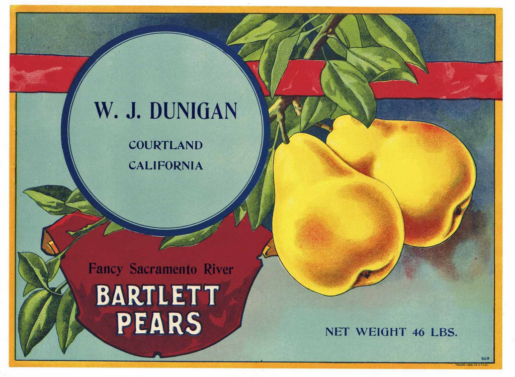 W.J. Dunigan Brand Vintage Courtland Pear Crate Label