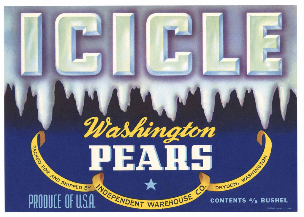 Icicle Brand Vintage Dryden Washington Pear Crate Label