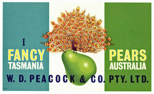 Peacock Brand Vintage Australian Pear Crate Label