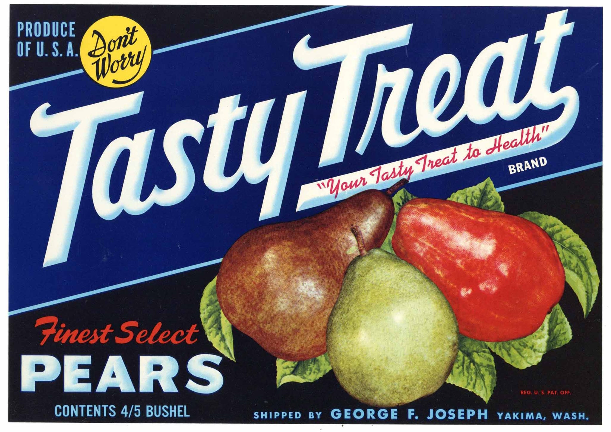 Tasty Treat Brand Vintage Yakima Washington Pear Crate Label