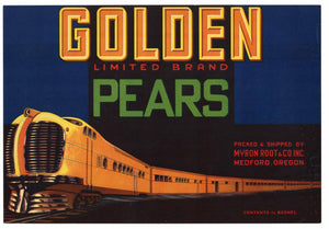 Golden Pears Brand Vintage Medford Oregon Pear Crate Label