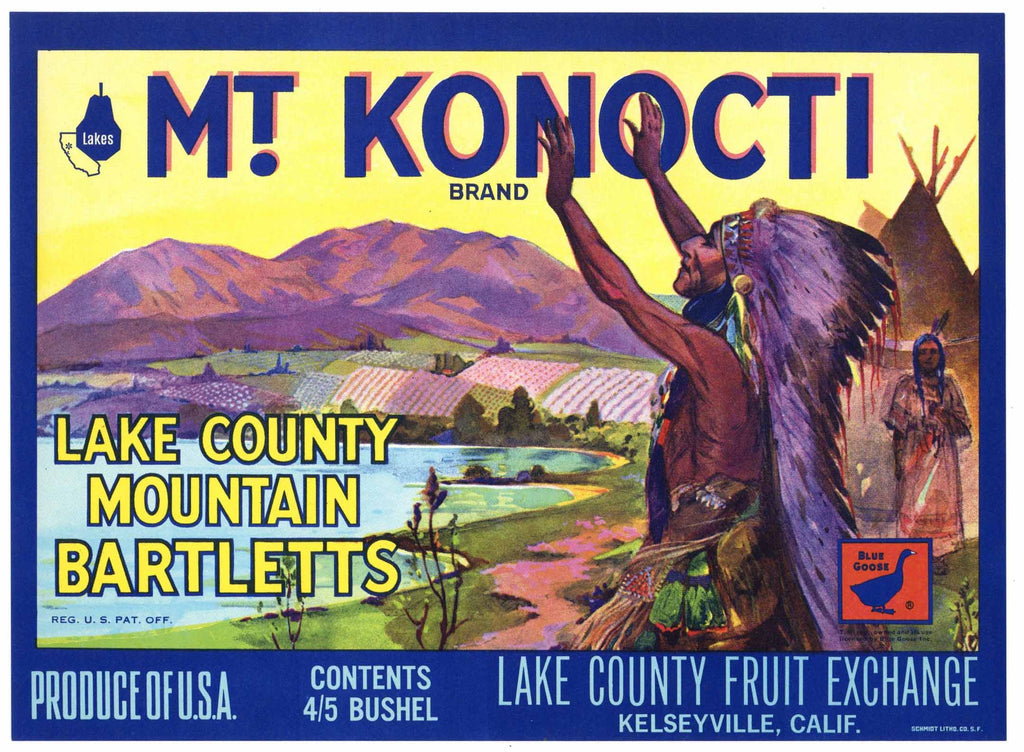 Mt. Konocti Brand Vintage Lake County Pear Crate Label, Goose, Square