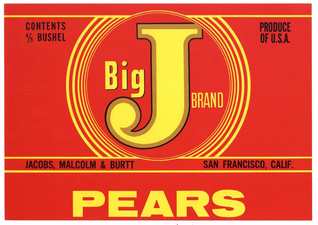 Big J Brand Vintage Pear Crate Label