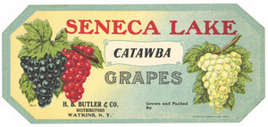 Seneca Lake Brand Vintage New York Grape Crate Label, catawba