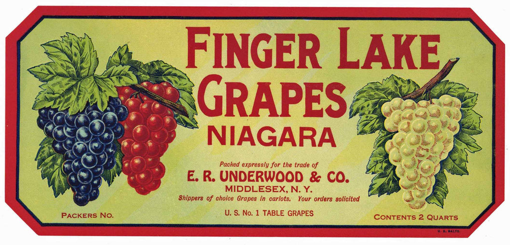 Finger Lake Brand Vintage Middlesex New York Grape Crate Label