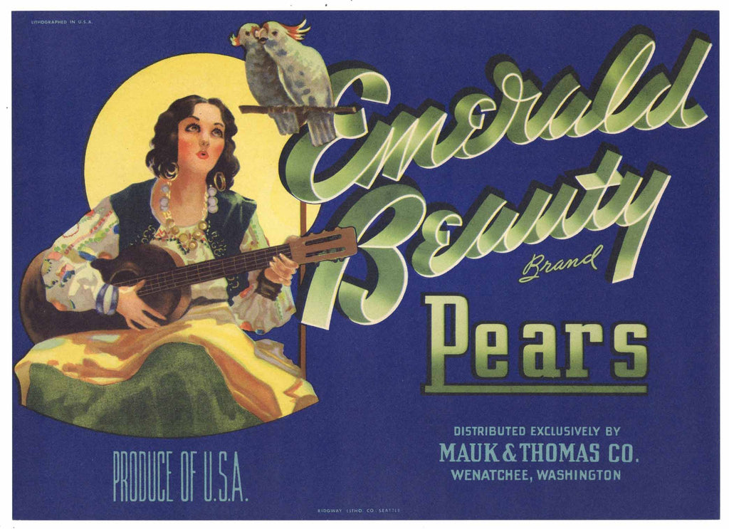 Emerald Beauty Brand Vintage Washington Pear Crate Label