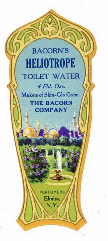 Bacorn's Heliotrope Brand Vintage New York Toilet Water Bottle Label