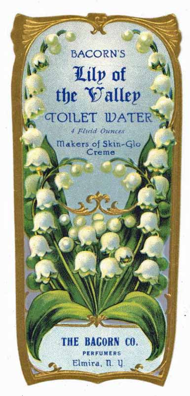 Bacorn's Lily Of The Valley Brand Vintage New York Toilet Water Bottle Label