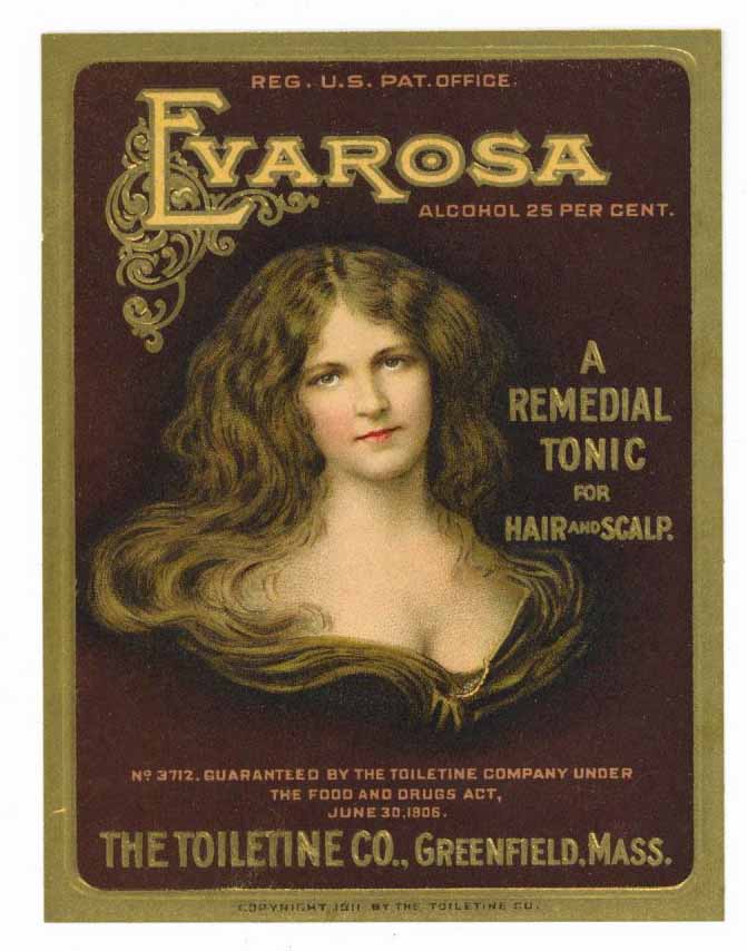 Evarosa Brand Vintage Remedial Hair and Scalp Tonic Bottle Label