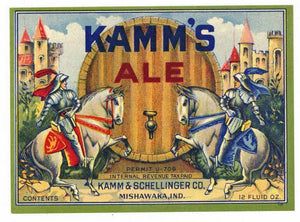 Kamm's Brand Vintage Mishawaka, Indiana Ale Bottle Label