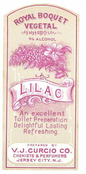 Lilac Brand Vintage New Jersey Toilet Water Bottle Label