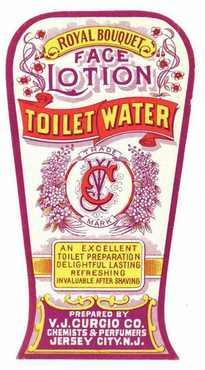 Royal Bouquet Brand Vintage New Jersey Toilet Water Bottle Label