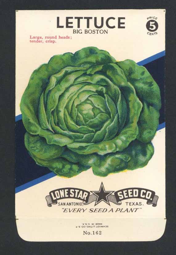 Lettuce Vintage Lone Star Seed Packet, Big Boston