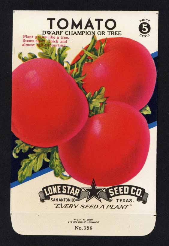 Tomato Vintage Lone Star Seed Packet, Champion