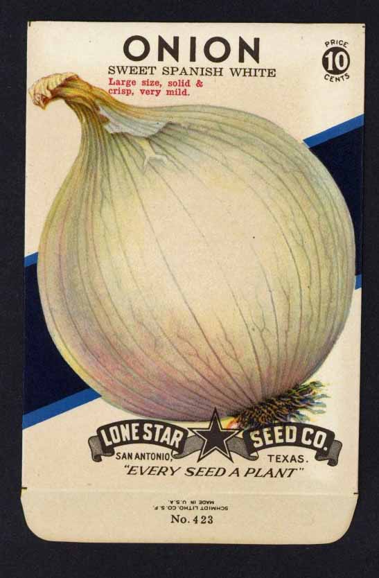 Onion Vintage Lone Star Seed Packet, Spanish White
