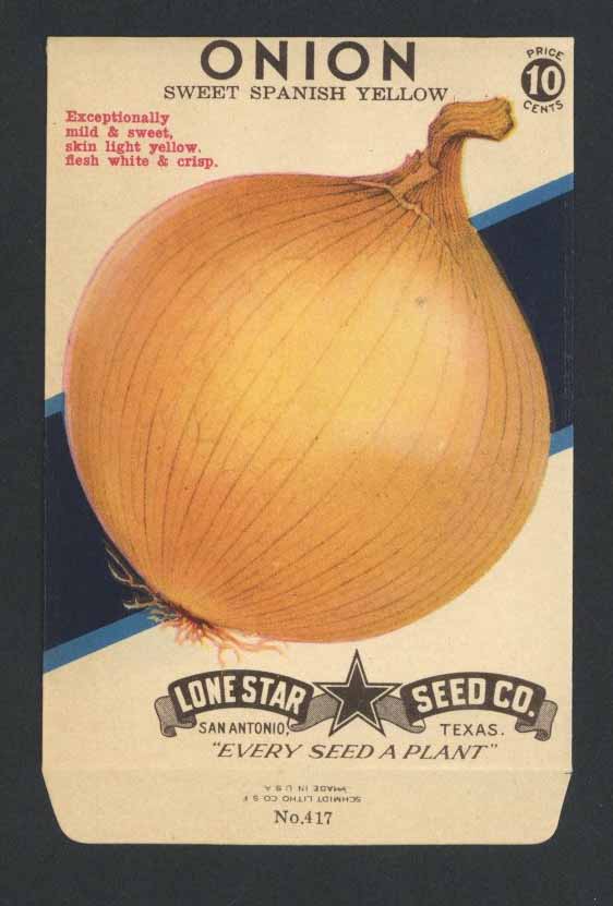 Onion Vintage Lone Star Seed Packet, Spanish Yellow