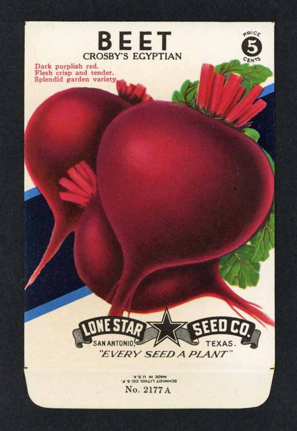 Beet Vintage Lone Star Seed Packet, Crosby's Egyptian