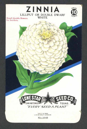 Zinnia Vintage Lone Star Seed Packet, Double White