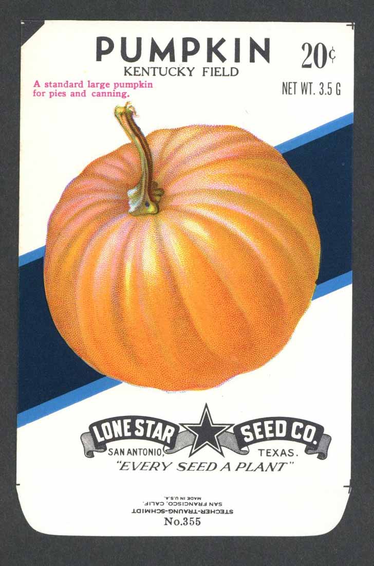 Pumpkin Vintage Lone Star Seed Packet, Kentucky Field