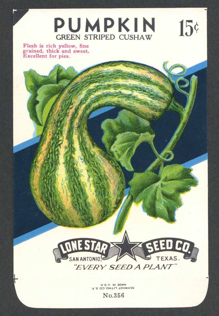 Pumpkin Vintage Lone Star Seed Packet, Striped Cushaw