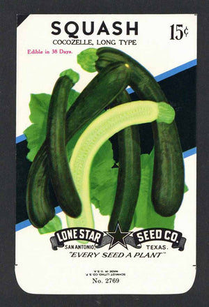 Squash Vintage Lone Star Seed Packet, Cocozelle