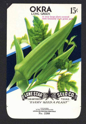 Okra Vintage Lone Star Seed Packet, Long Green