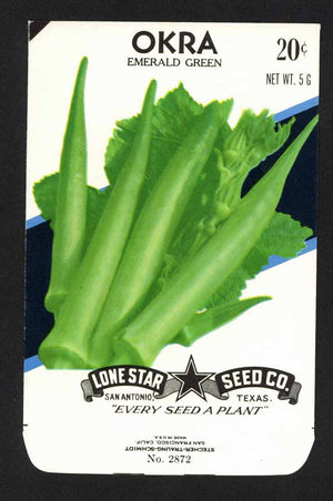 Okra Vintage Lone Star Seed Packet, Emerald Green