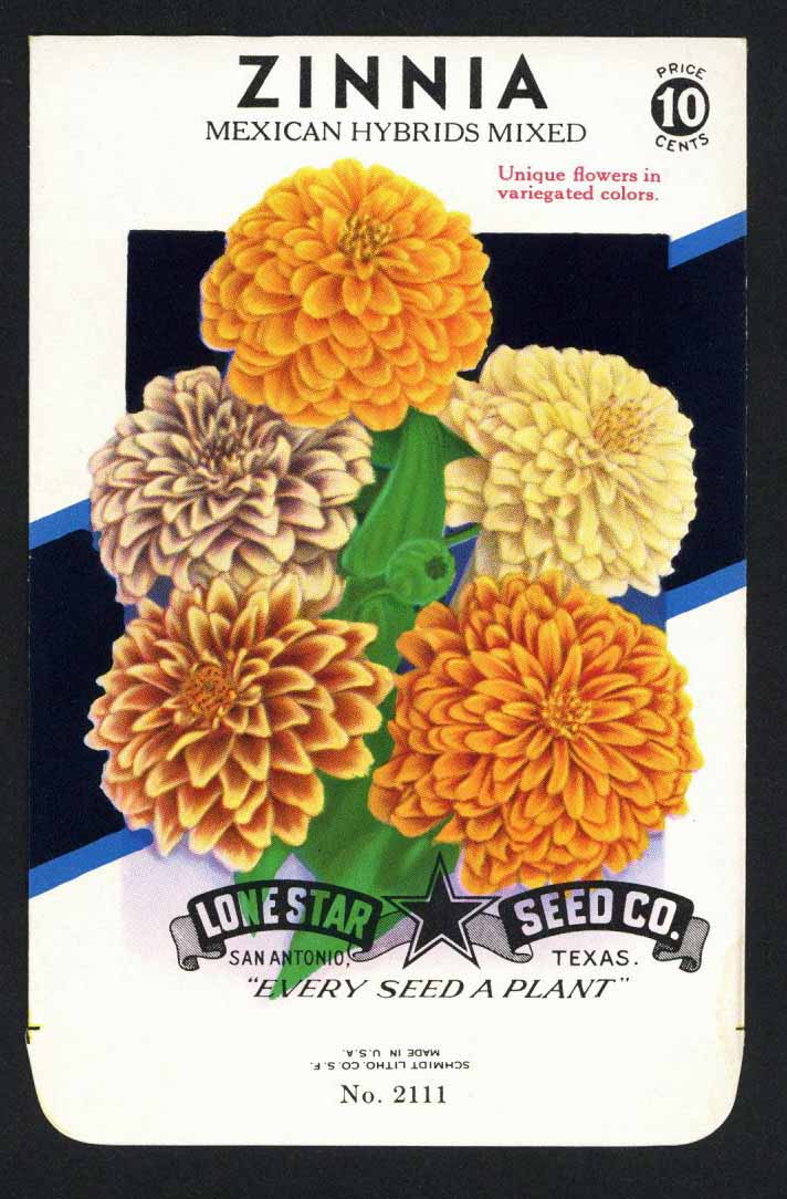 Zinnia Vintage Lone Star Seed Packet, Mexican Hybrids