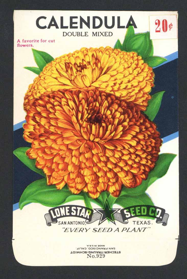 Calendula Vintage Lone Star Seed Packet, Double