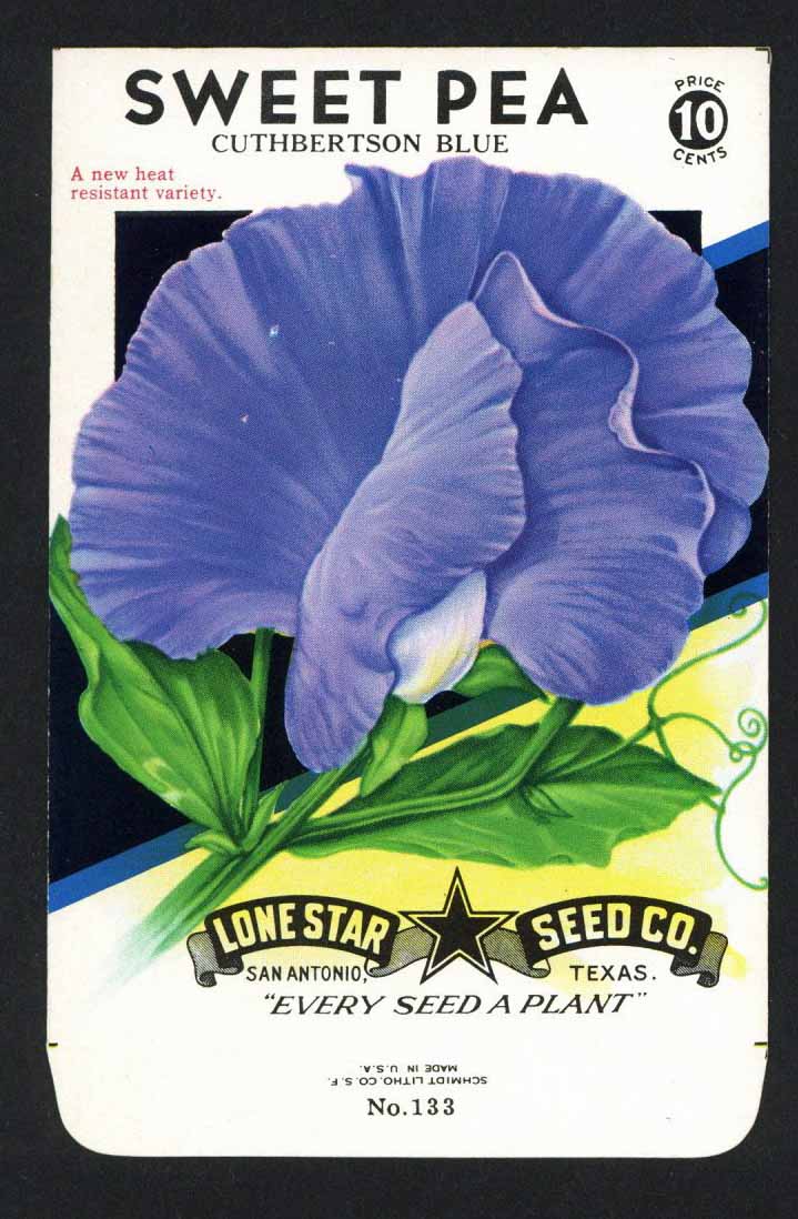 Sweet Pea Vintage Lone Star Seed Packet, Cuthbertson blue