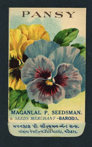 Pansy Antique Maganlal Seed Packet, India, yellow, blue